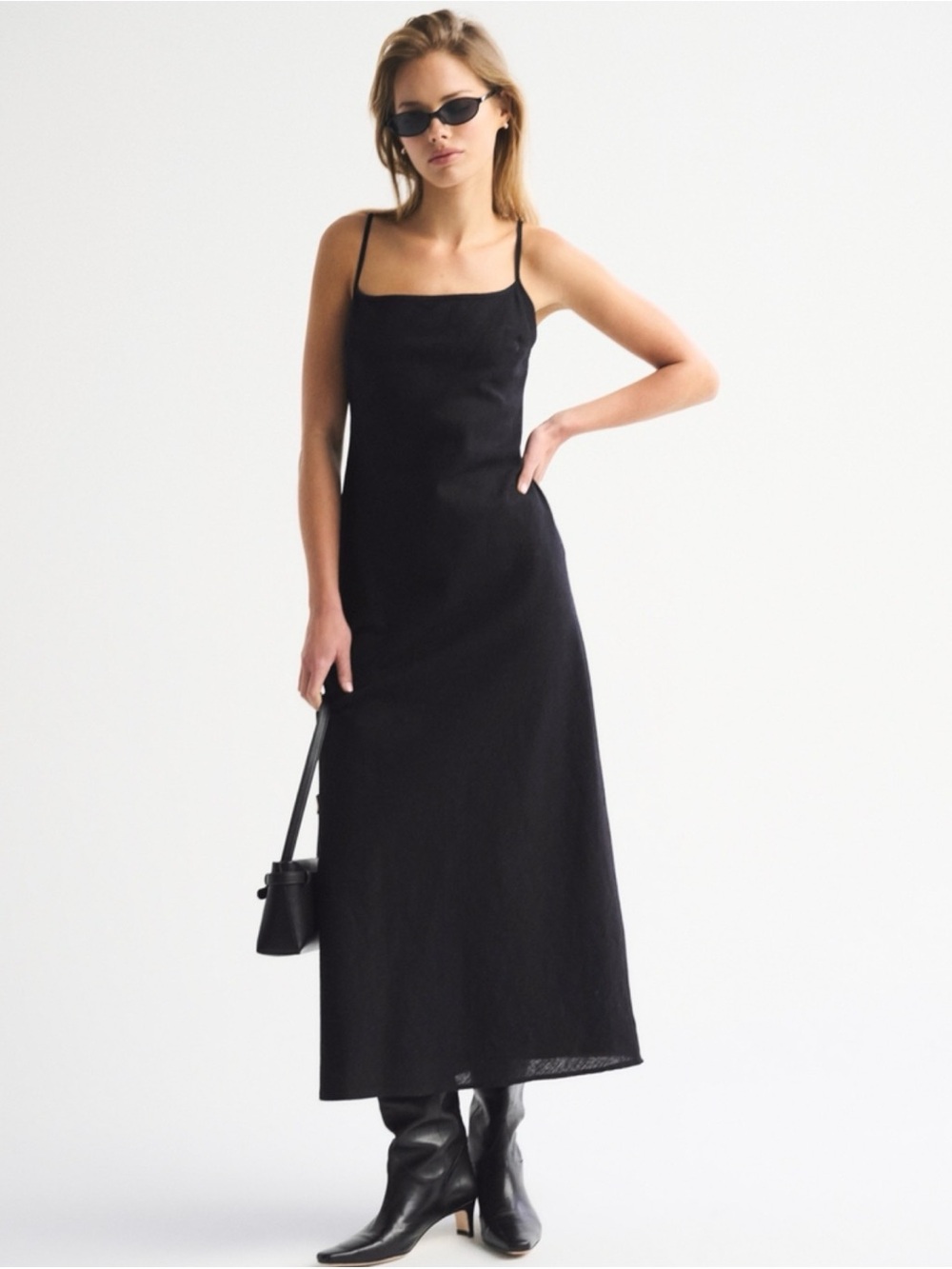 Abercrombie black linen slip dress